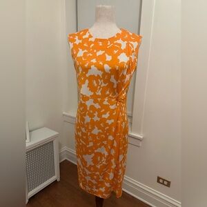Diane Von Furstenberg Orange and White Silk Midi Dress